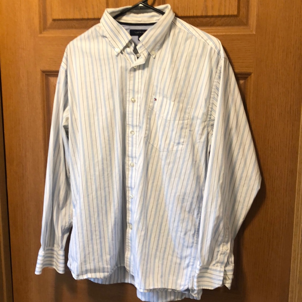 Tommy Hilfiger white blue striped button down